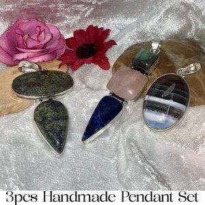 Natural Gemstone Handmade Pendant Set Owyhee  Dragon's Blood Labradorite